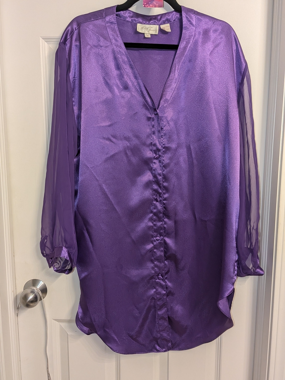 Vintage Purple Satin V-Neck Nightshirt by Hidden Fantasies